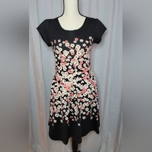 LC Lauren Conrad fit and flare black floral dress Size 8